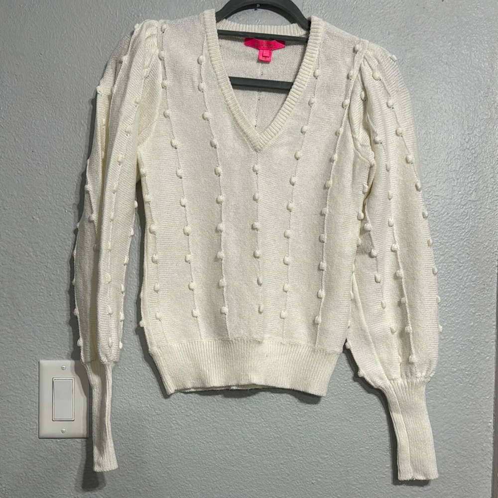 Lilly Pulitzer Cream V-Neck Pom-Pom Knit Sweater